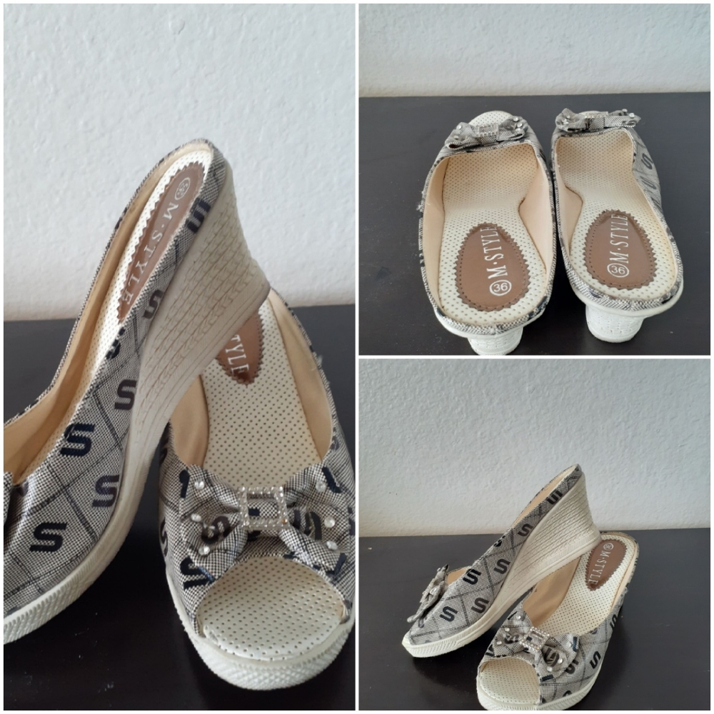 VTG:gray wedges sandal Size 6